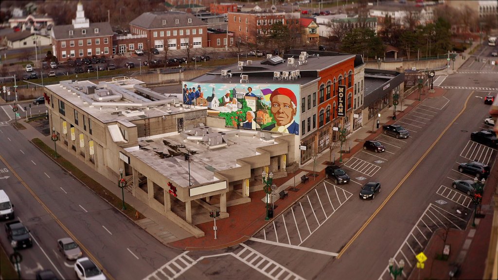 Mural of Harriet Tubman on side on a building in Historic Auburn NY