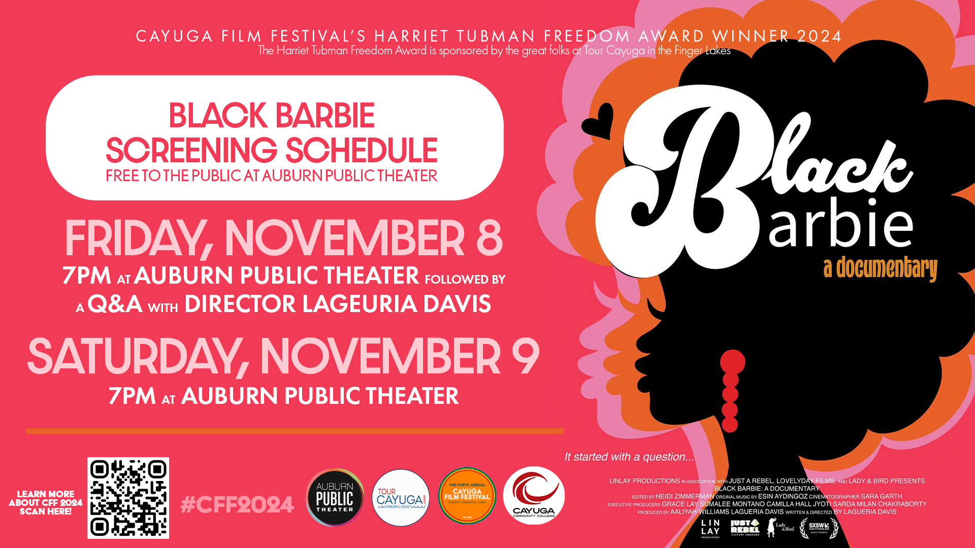 Cayuga Film Festival poster highlighting the Black Barbie