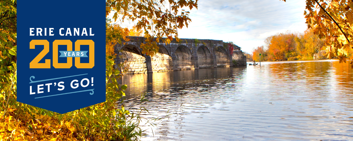 Erie Canal, Richmond Aquaduct in the fall with banner for the 200th celebration on it