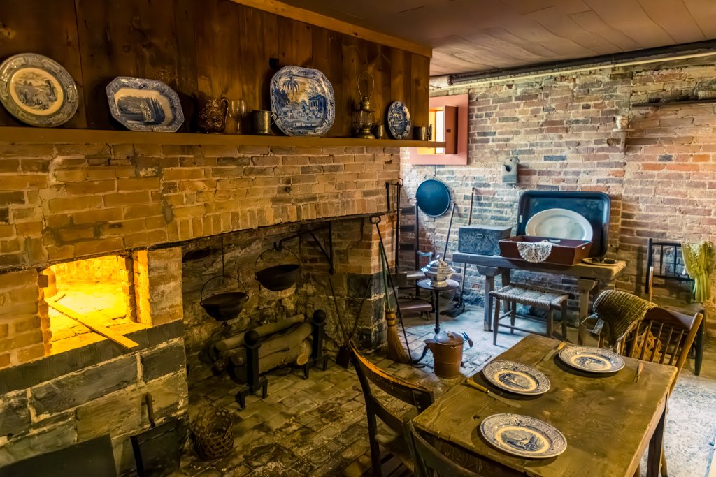 Kitchen of Seward House Museum. Area was once used on the underground railroad