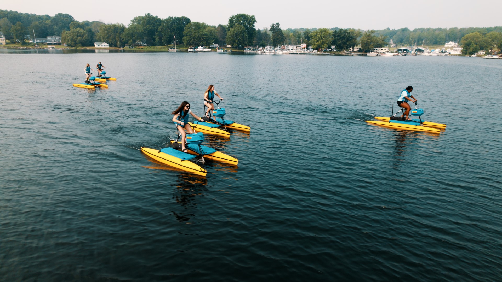 Picture of a group riding water bikes